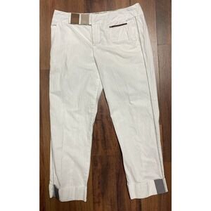 Anthropologie Burning Torch Pants Size 2 White Pin Striped Caprice Wide Leg Crop